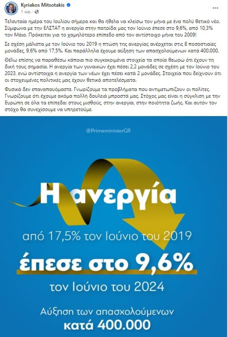 Μητσοτακης, ανεργια