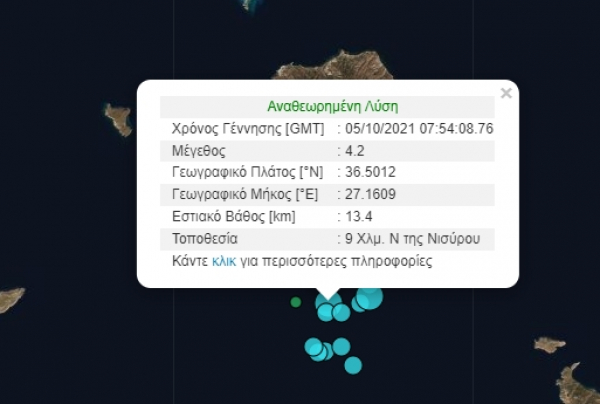 Σεισμός τώρα στη Νίσυρο