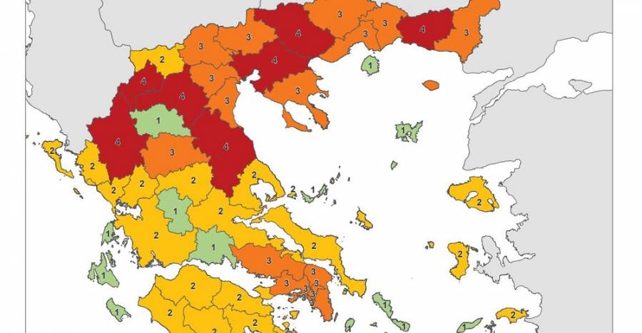 Κορονοϊός: Ο νέος χάρτης υγειονομικής ασφάλειας - Οι «κόκκινες» και «πορτοκαλί» περιοχές