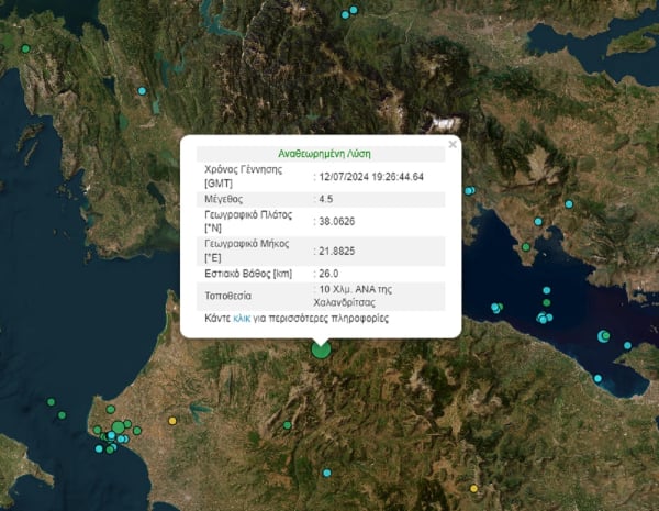 Σεισμός στην Αχαΐα - Αισθητός σε πολλές περιοχές της δυτικής Ελλάδας