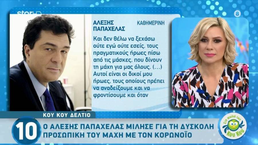 Κορονοϊός: Το «ευχαριστώ» του Αλέξη Παπαχελά στο ιατρικό προσωπικό