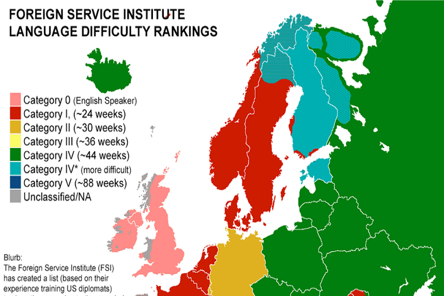 Χάρτης: Πόσο χρόνο χρειάζεται κάποιος, για να μάθει την κάθε ξένη γλώσσα