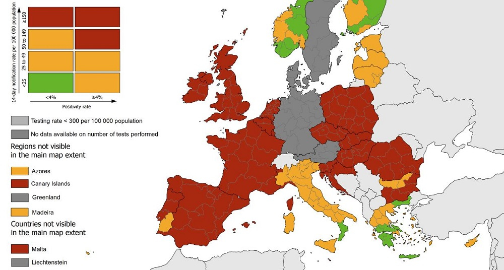 ECDC: Στο «κόκκινο» η Ευρώπη – Η θέση της Ελλάδας στον χάρτη