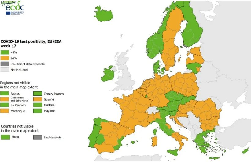 Χάρτες ECDC: «Πράσινη» η Ελλάδα στον δείκτη θετικότητας