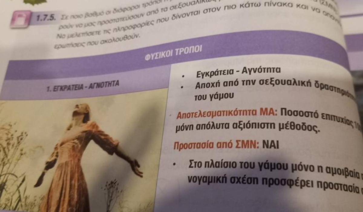 Σάλος με βιβλίο Βιολογίας: Συστήνει «εγκράτεια» και «αγνότητα» για προστασία από τα ΣΜΝ