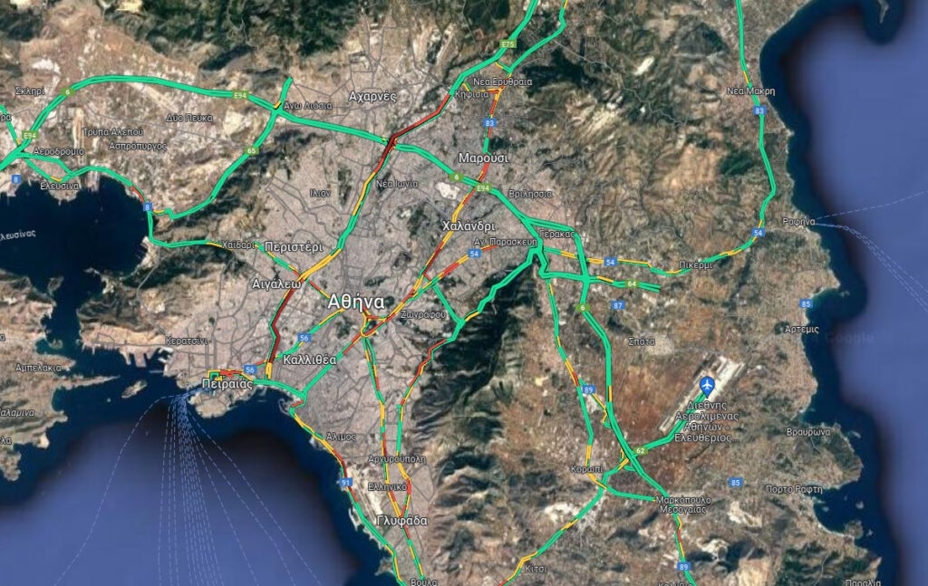 Κίνηση τώρα: Οι δρόμοι με μποτιλιάρισμα – Ομαλά η κυκλοφορία στην Αττική οδό (Χάρτης)