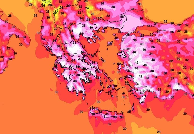 Καύσωνας: Αφόρητη ζέστη με 46 βαθμούς και κίνδυνος για πυρκαγιές – Οι χάρτες του meteo