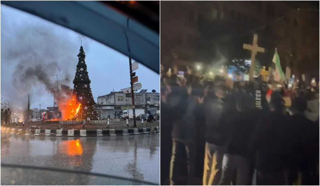 Συρία: Χριστιανοί διαδηλώνουν στη Δαμασκό μετά την πυρπόληση χριστουγεννιάτικου ελάτου (βίντεο)